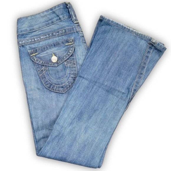 ♡ True Religion Super T Stitch Distressed Denim Jeans Made In USA 100% Cotton 26 - Picture 9 of 13